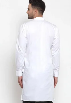 Solid Color Cotton Asymmetric Kurta in White