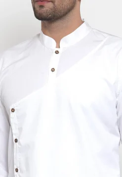 Solid Color Cotton Asymmetric Kurta in White