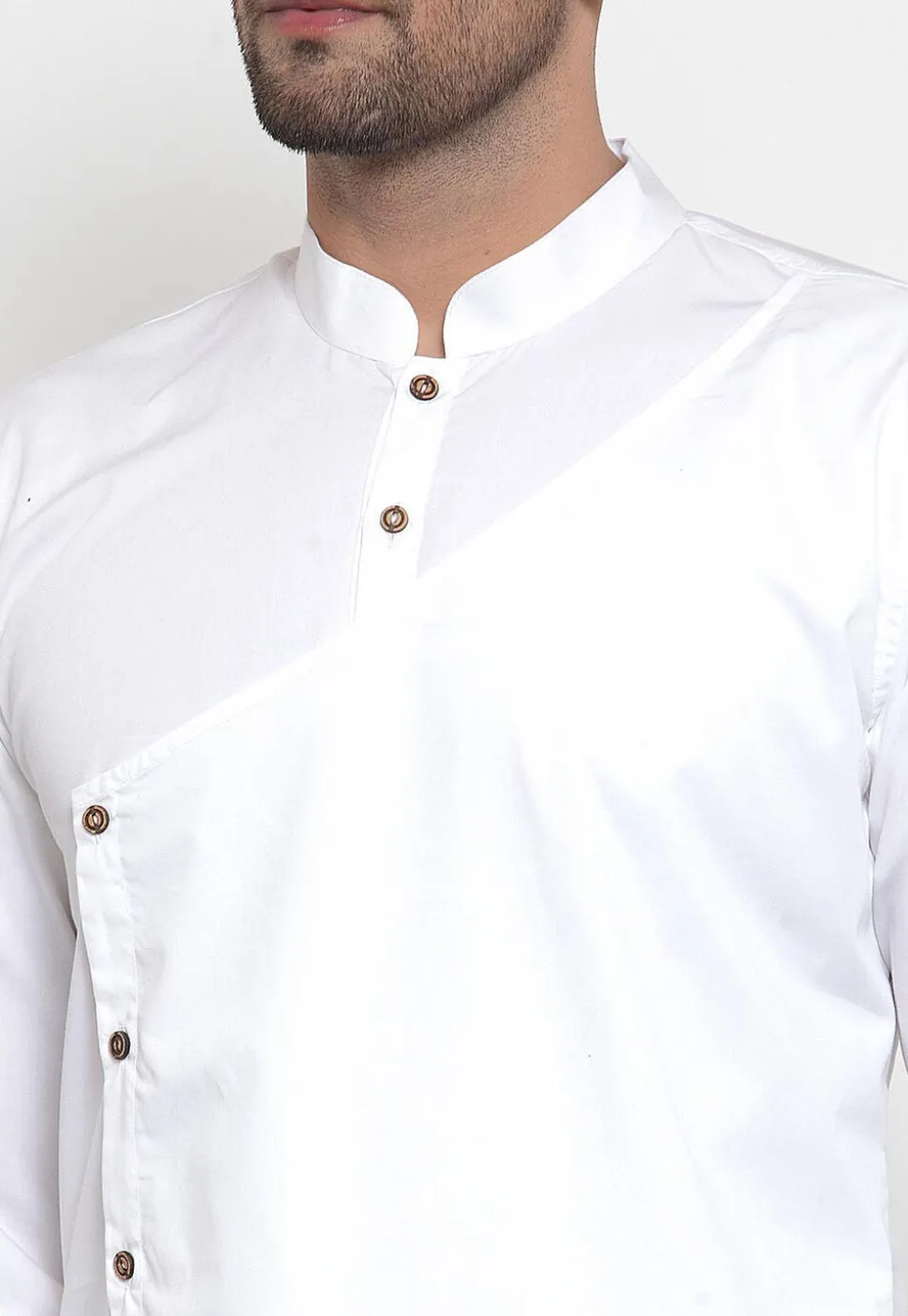 Solid Color Cotton Asymmetric Kurta in White