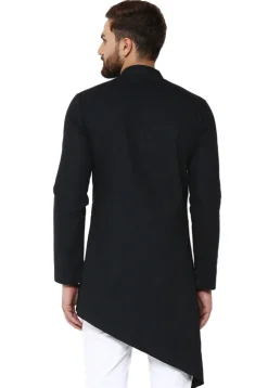 Solid Color Cotton Asymmetric Kurta in Black