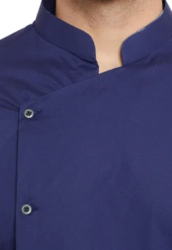 Solid Color Cotton Asymmetric Kurta Set in Dark Blue