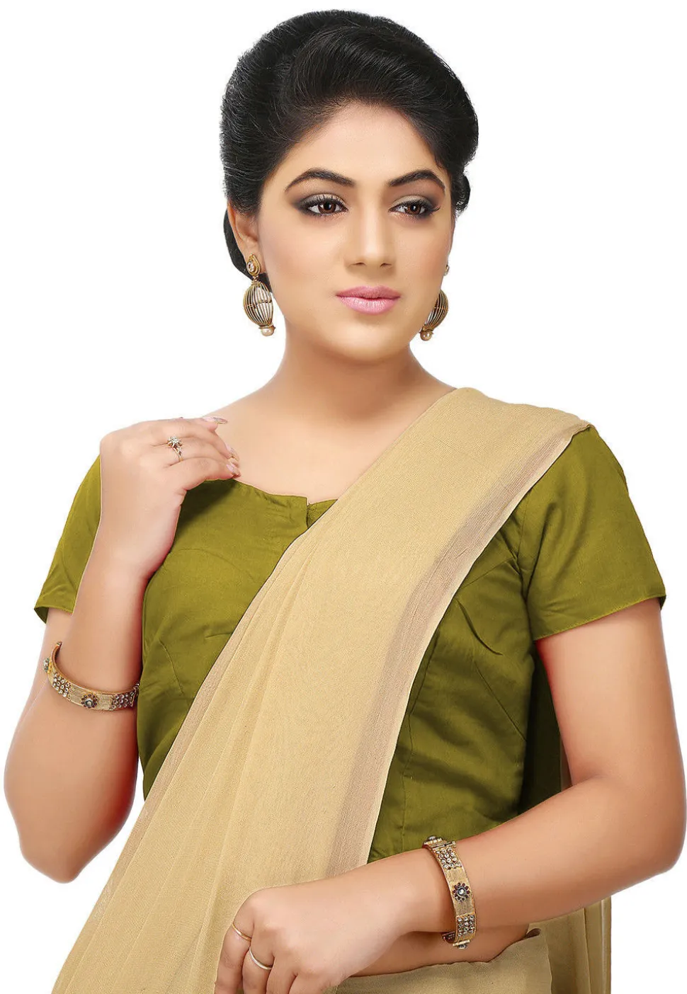 Solid Color Cotton Blouse in Olive Green