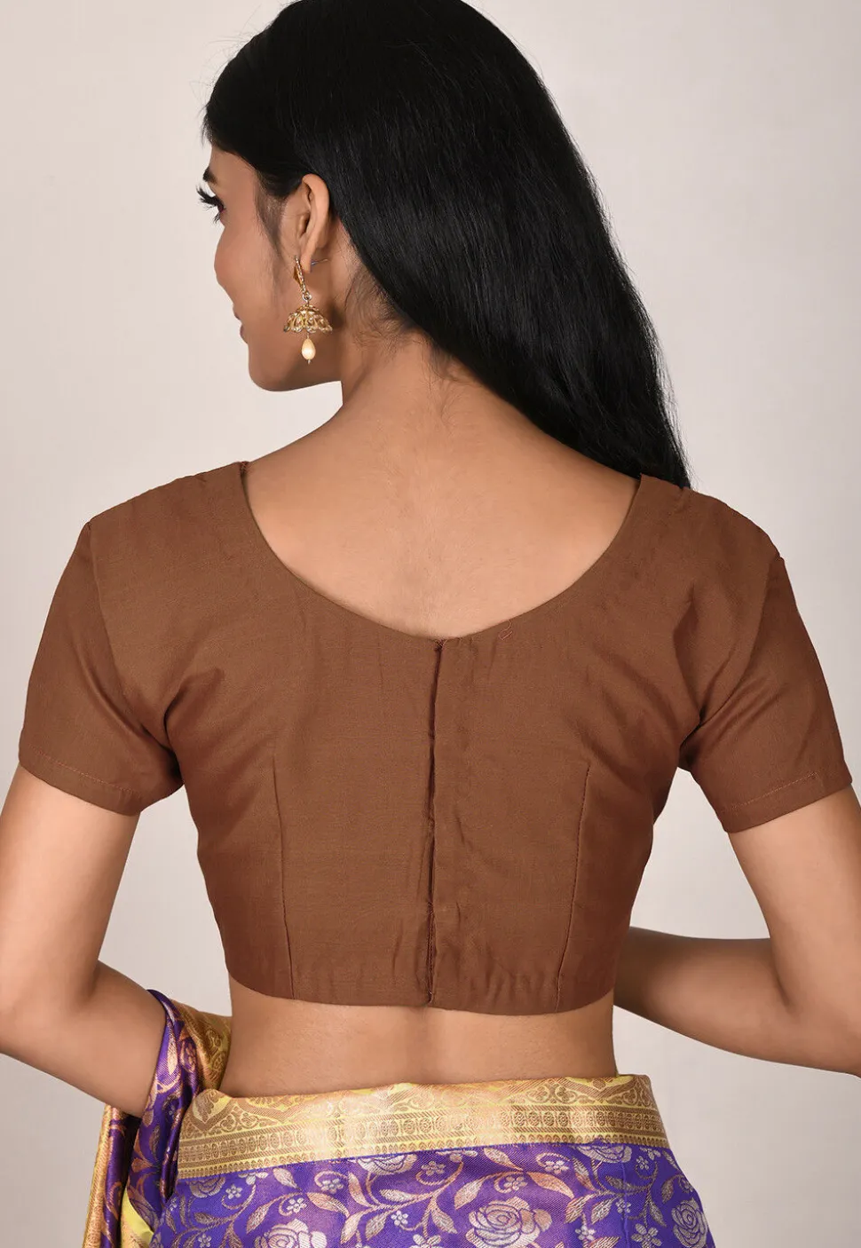 Solid Color Cotton Blouse in Dark Brown