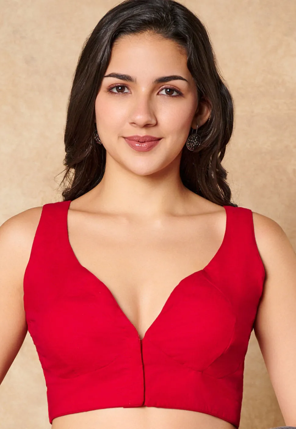 Solid Color Cotton Blouse in Red