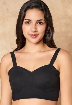 Solid Color Cotton Blouse in Black