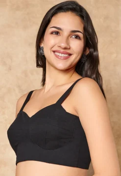 Solid Color Cotton Blouse in Black