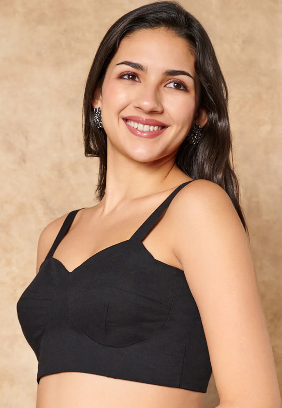 Solid Color Cotton Blouse in Black