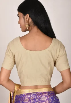 Solid Color Cotton Blouse in Beige