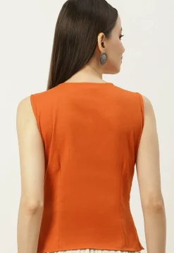 Solid Color Cotton Blouse in Orange