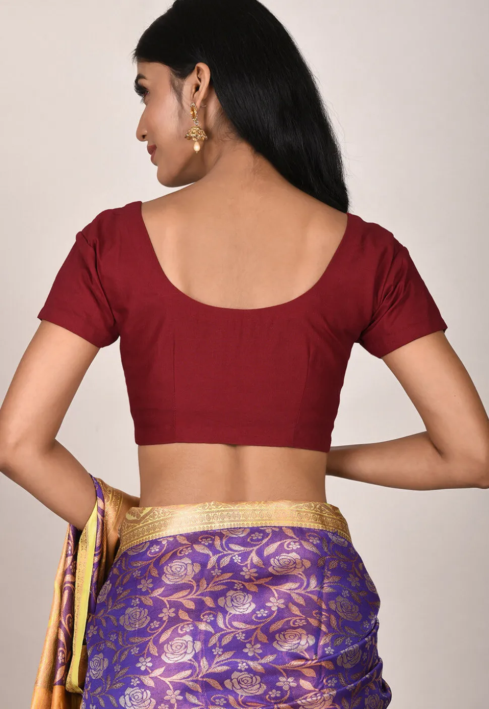 Solid Color Cotton Blouse in Maroon