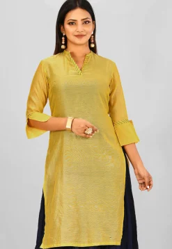 Solid Color Cotton Chanderi Straight Kurta in Mustard