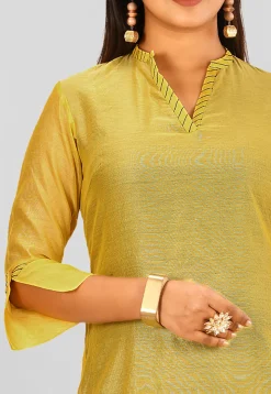 Solid Color Cotton Chanderi Straight Kurta in Mustard