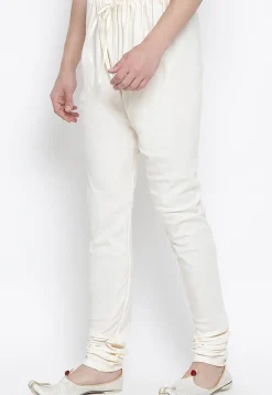 Solid Color Cotton Churidar in Off White