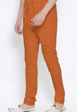 Solid Color Cotton Churidar in Orange