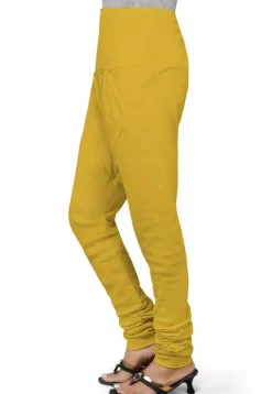Solid Color Cotton Churidar in Yellow