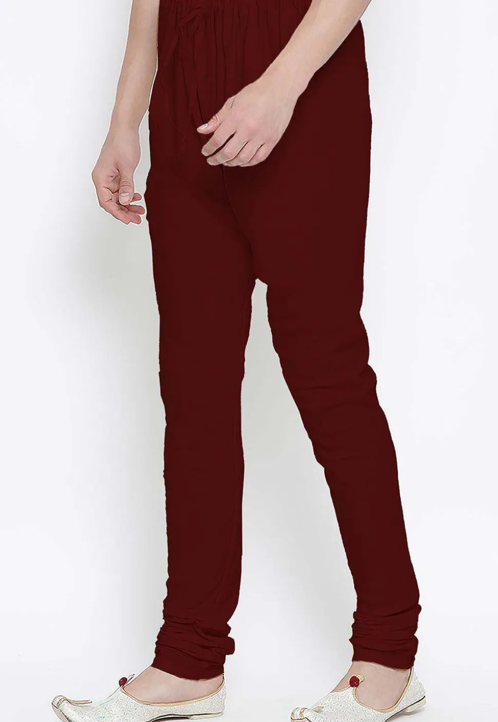 Solid Color Cotton Churidar in Maroon
