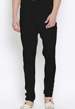 Solid Color Cotton Churidar in Black
