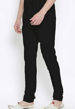 Solid Color Cotton Churidar in Black