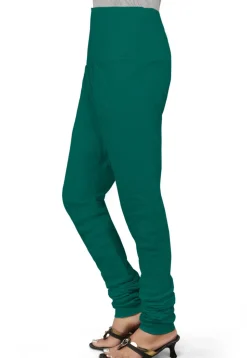 Solid Color Cotton Churidar in Teal Green