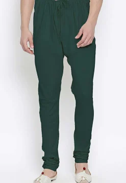 Solid Color Cotton Churidar in Dark Green