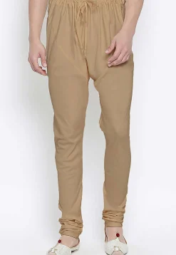 Solid Color Cotton Churidar in Light Brown