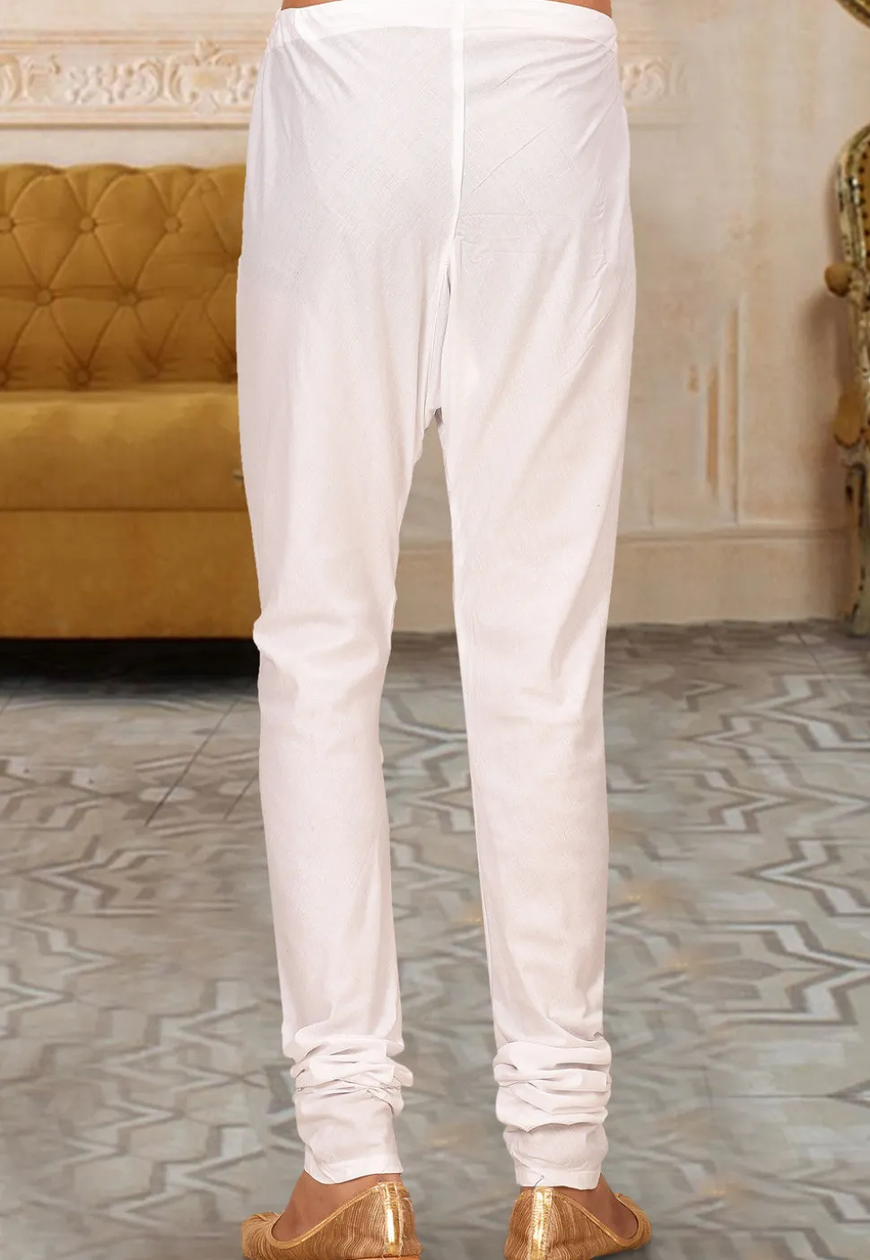 Solid Color Cotton Churidar in White