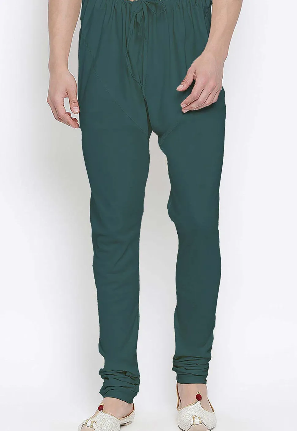 Solid Color Cotton Churidar in Teal Green