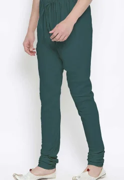 Solid Color Cotton Churidar in Teal Green