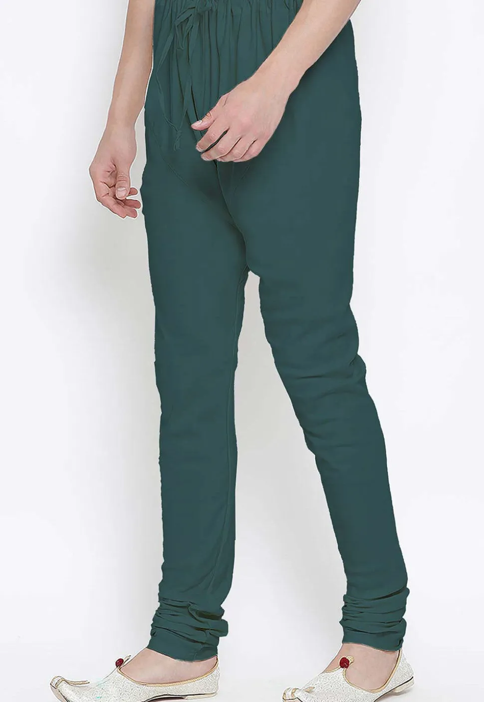 Solid Color Cotton Churidar in Teal Green