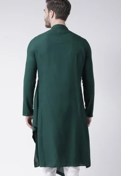 Solid Color Cotton Cowl Style Kurta in Dark Green