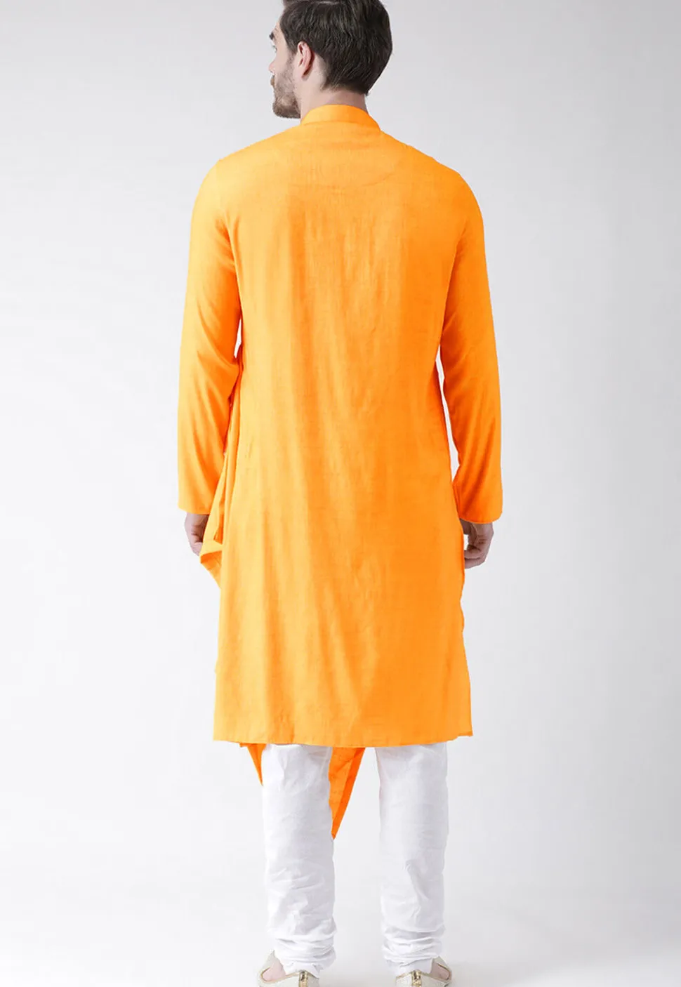 Solid Color Cotton Cowl Style Kurta Set in Yellow