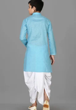 Solid Color Cotton Dhoti Kurta in Sky Blue