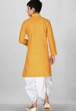 Solid Color Cotton Dhoti Kurta in Mustard