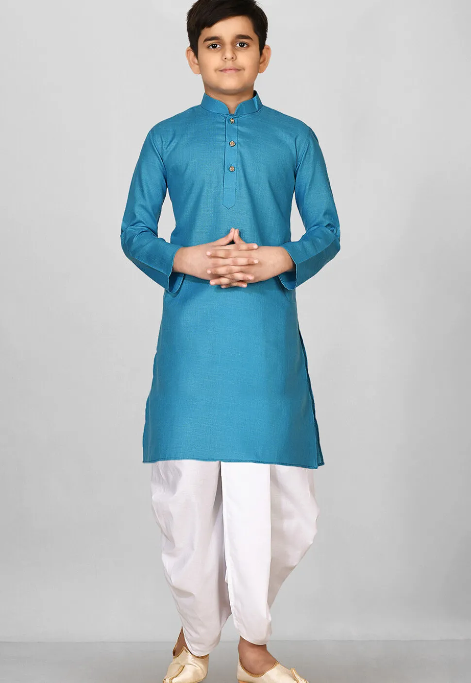 Solid Color Cotton Dhoti Kurta in Blue