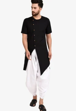 Solid Color Cotton Dhoti Kurta in Black