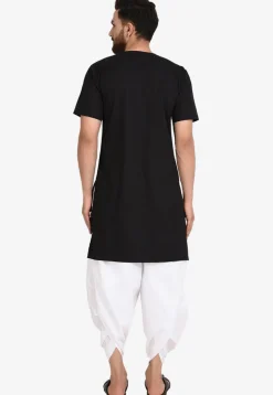 Solid Color Cotton Dhoti Kurta in Black