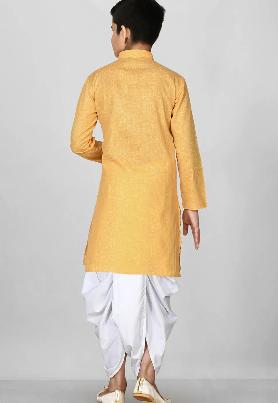 Solid Color Cotton Dhoti Kurta in Mustard