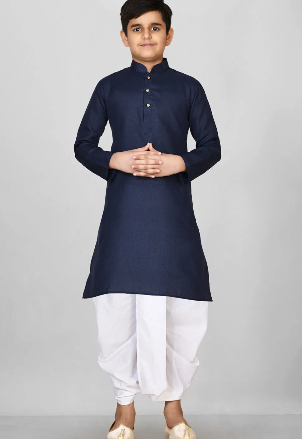 Solid Color Cotton Dhoti Kurta in Navy Blue