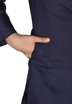 Solid Color Cotton Dhoti Kurta in Navy Blue