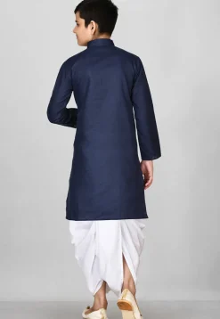 Solid Color Cotton Dhoti Kurta in Navy Blue