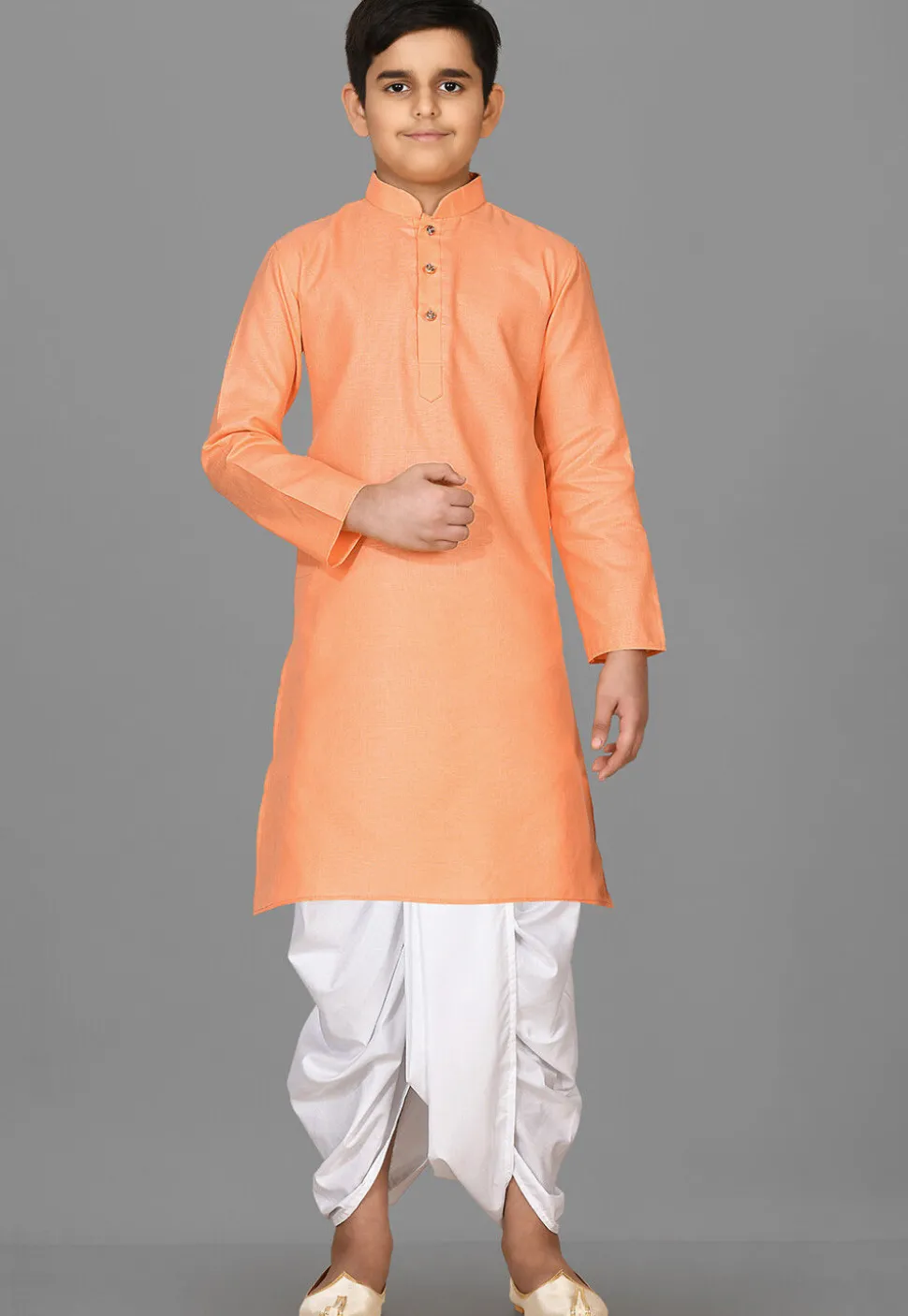Solid Color Cotton Dhoti Kurta in Peach