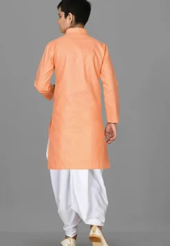 Solid Color Cotton Dhoti Kurta in Peach