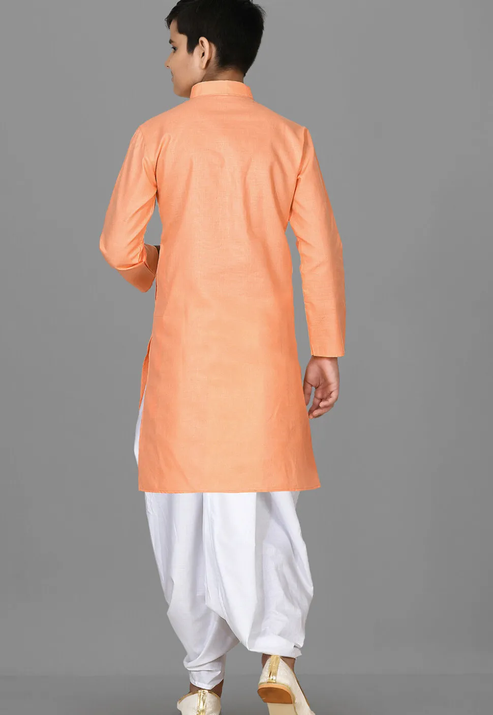 Solid Color Cotton Dhoti Kurta in Peach