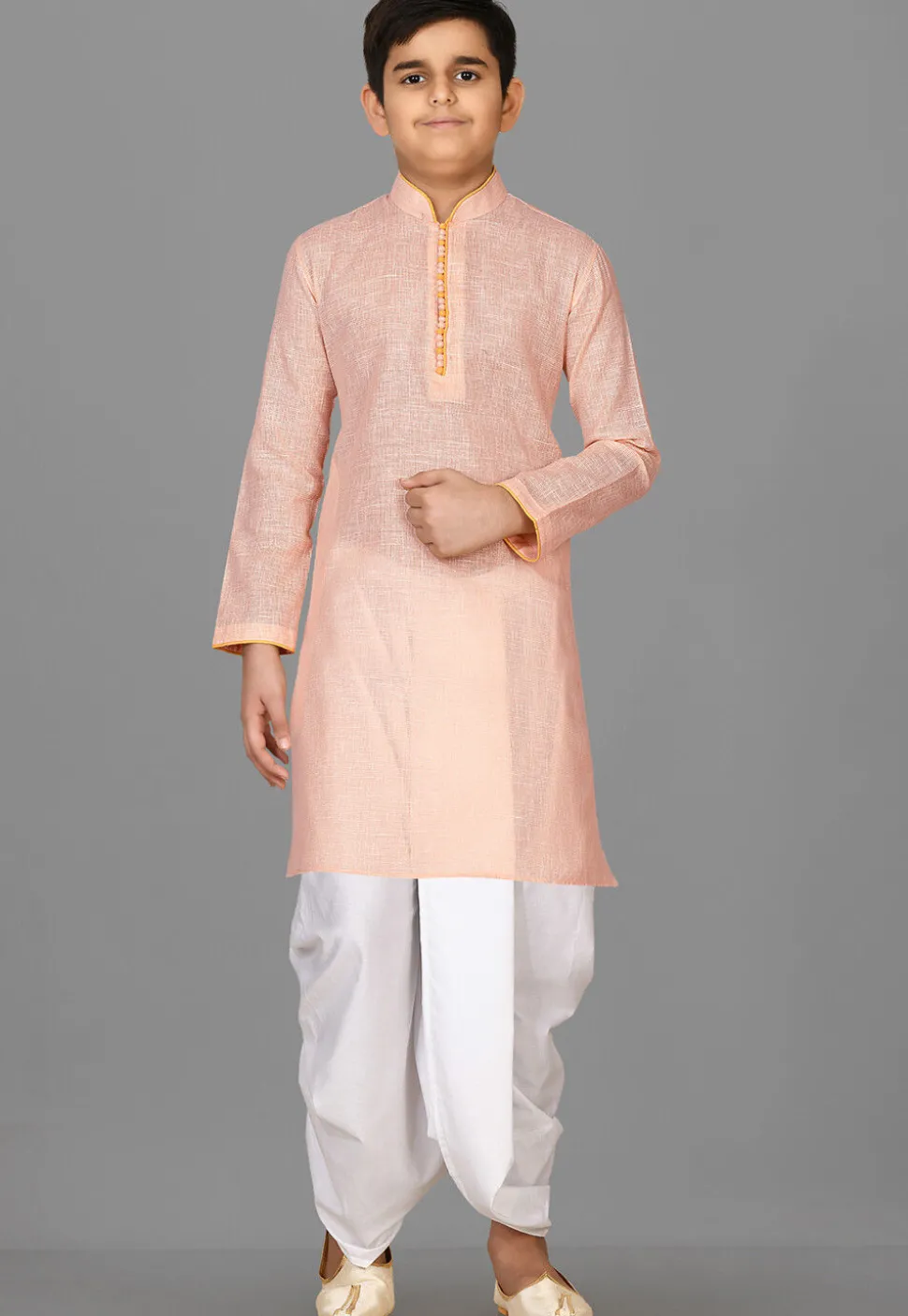 Solid Color Cotton Dhoti Kurta in Peach