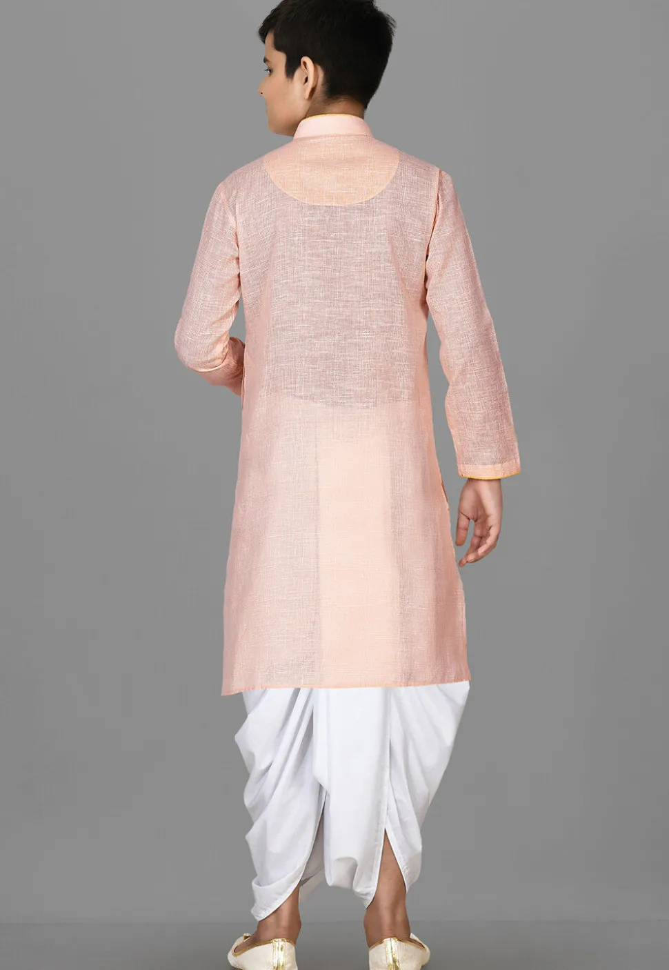 Solid Color Cotton Dhoti Kurta in Peach