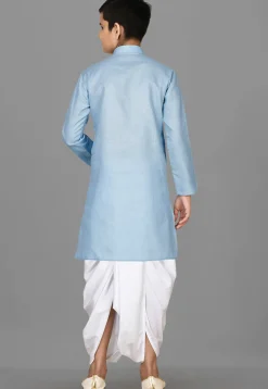 Solid Color Cotton Dhoti Kurta in Light Blue