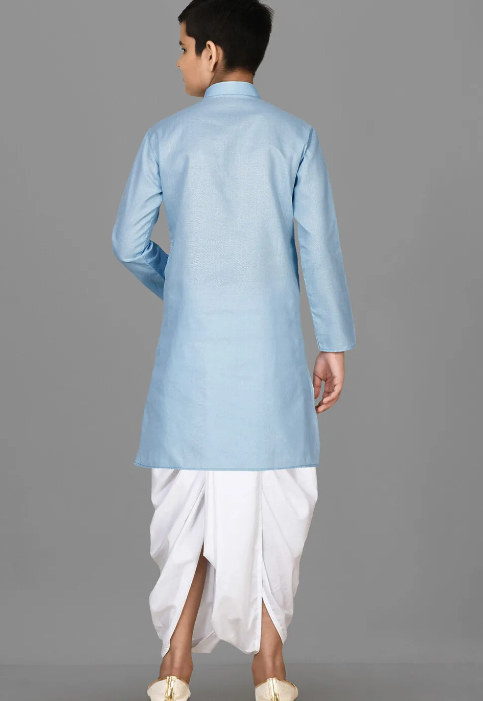Solid Color Cotton Dhoti Kurta in Light Blue
