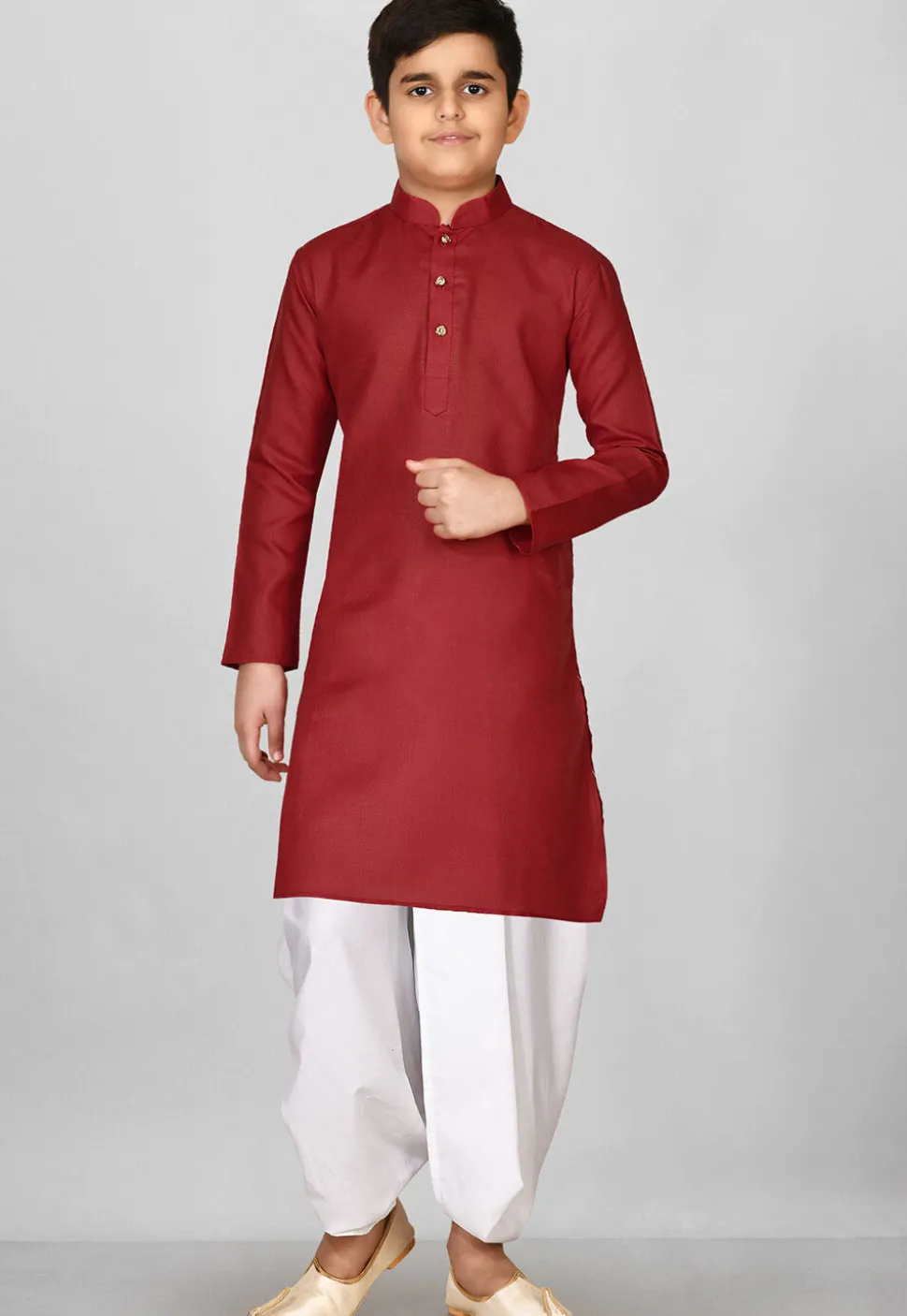 Solid Color Cotton Dhoti Kurta in Red