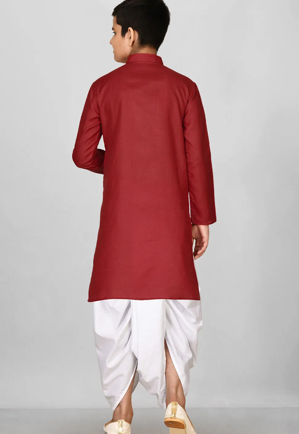 Solid Color Cotton Dhoti Kurta in Red
