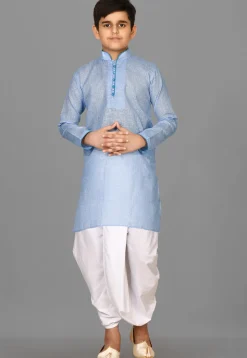 Solid Color Cotton Dhoti Kurta in Light Blue